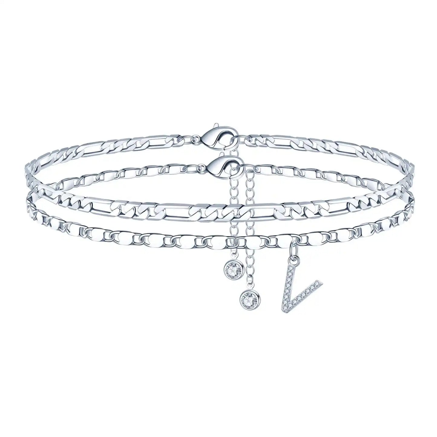 Layered Letter Ankle bracelet for Women Chain Initial Pendant Anklets / 25904001