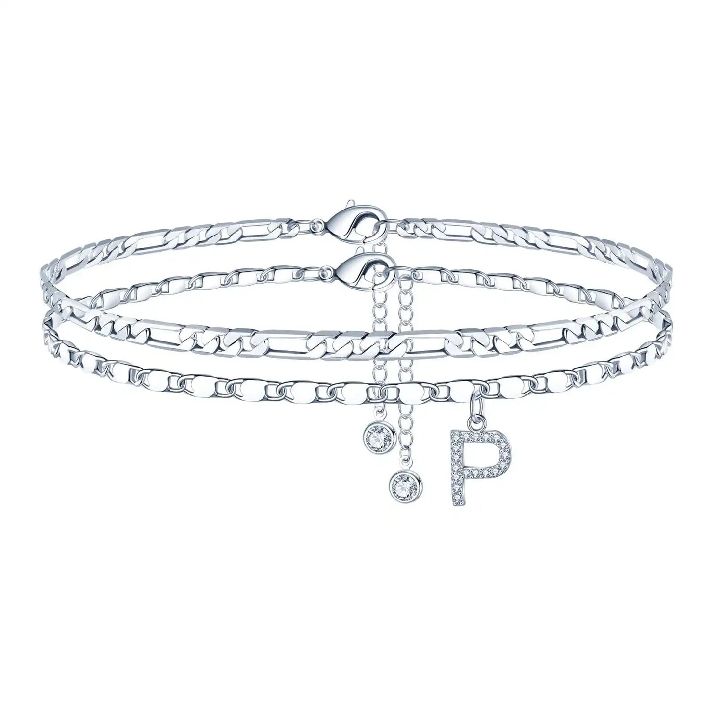 Layered Letter Ankle bracelet for Women Chain Initial Pendant Anklets / 25904001