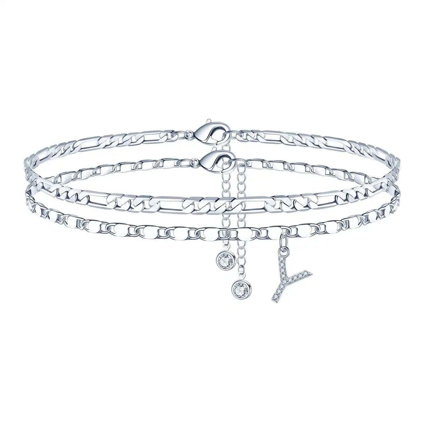 Layered Letter Ankle bracelet for Women Chain Initial Pendant Anklets / 25904001