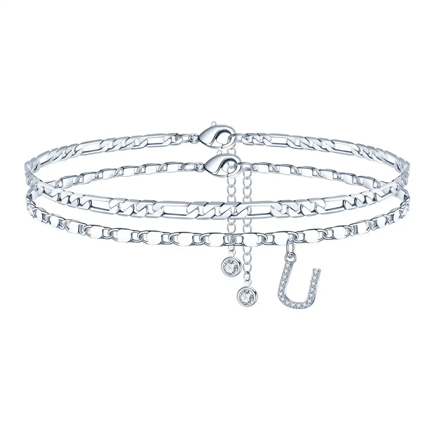 Layered Letter Ankle bracelet for Women Chain Initial Pendant Anklets / 25904001