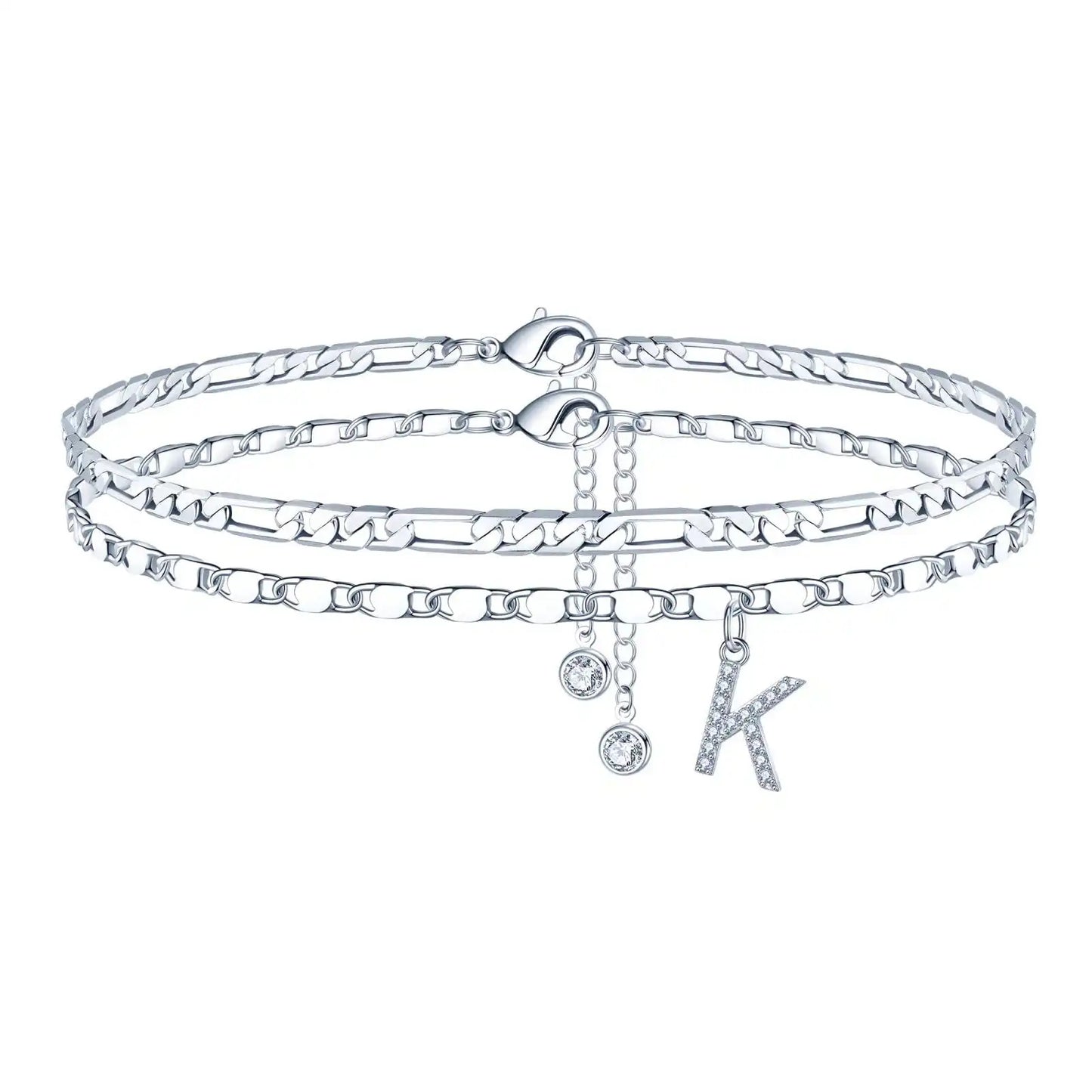 Layered Letter Ankle bracelet for Women Chain Initial Pendant Anklets / 25904001