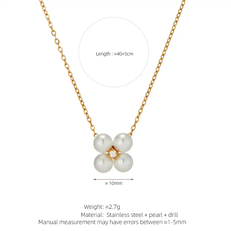 Light luxury diamond pearl four-leaf clover flower necklace and ring set / 25004024