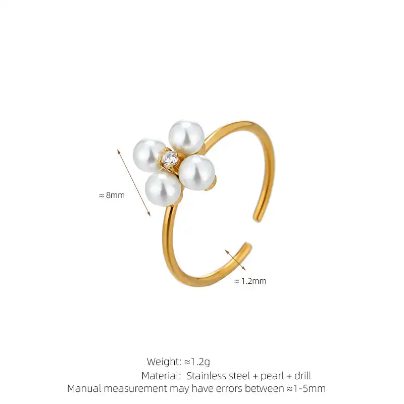 Light luxury diamond pearl four-leaf clover flower necklace and ring set / 25004024