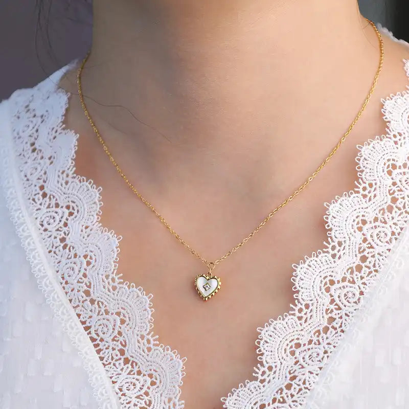 Lolita Vintage Lace Love Double-Sided Shell Rhinestone Pendant Necklace / 25004039