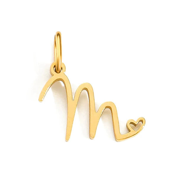 Gold Plated Stainless Steel A-Z Letter Heart Pendant (Pk of 10 ) / KP0003