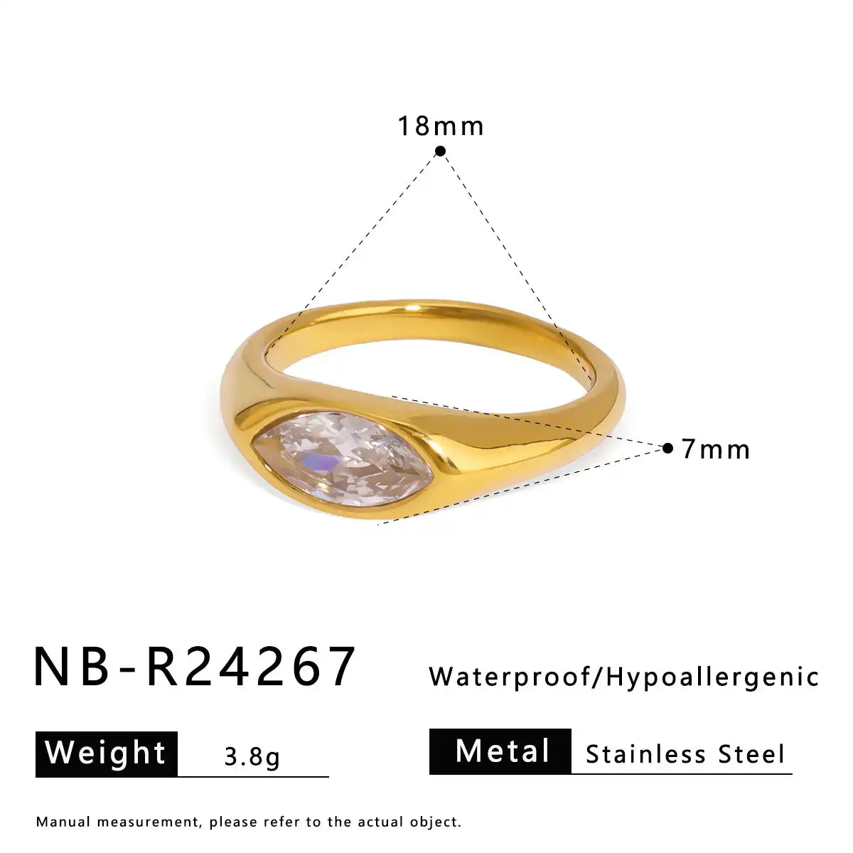 Minimalist stainless steel zircon ring / 25204003