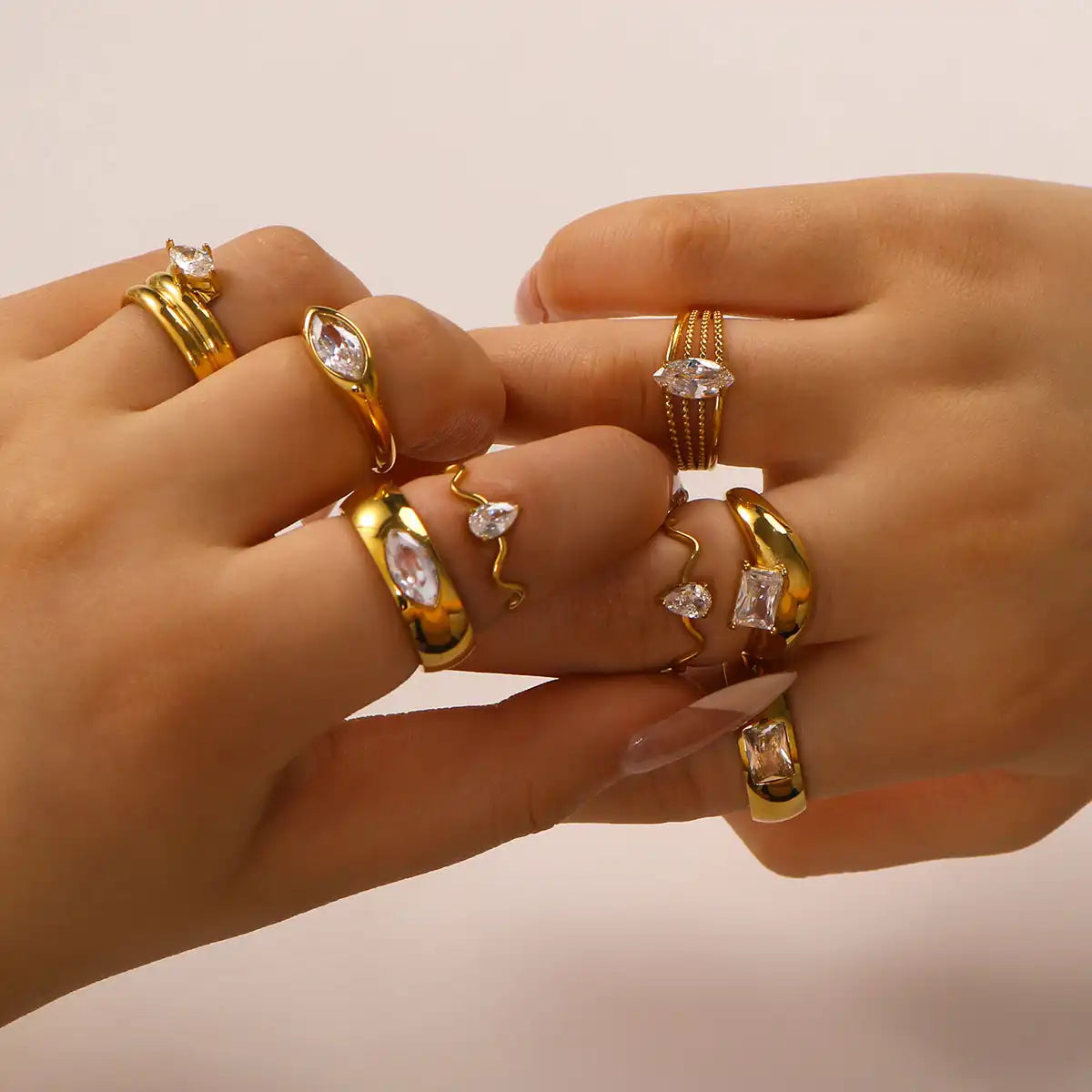 Minimalist stainless steel zircon ring / 25204003