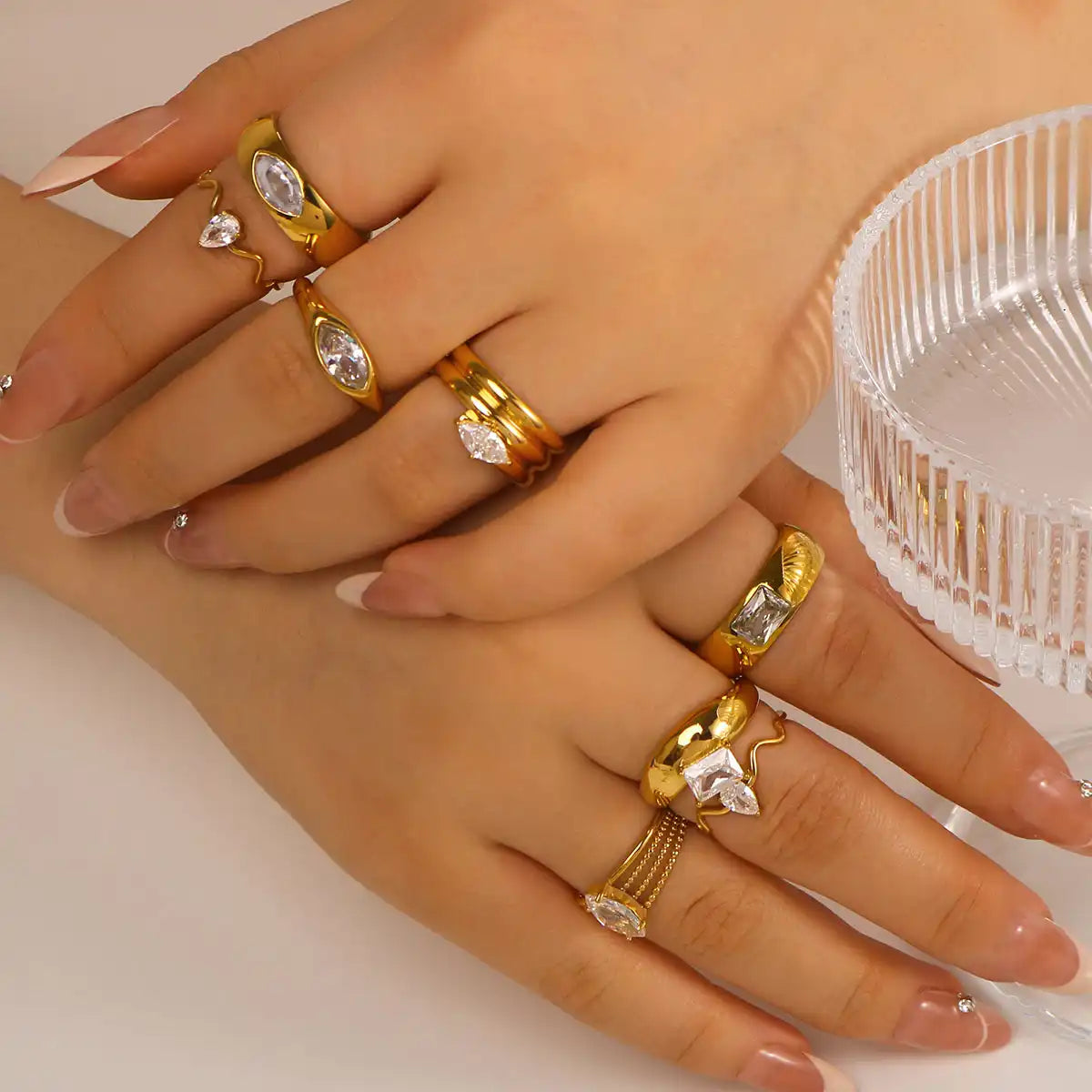 Minimalist stainless steel zircon ring / 25204003