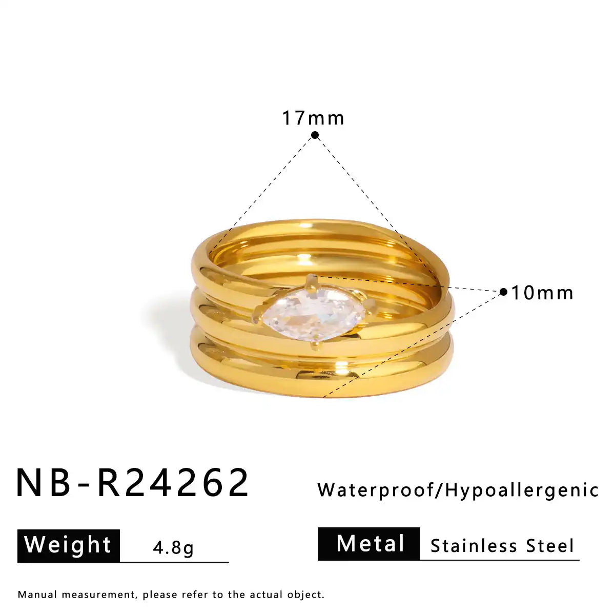 Minimalist stainless steel zircon ring / 25204003