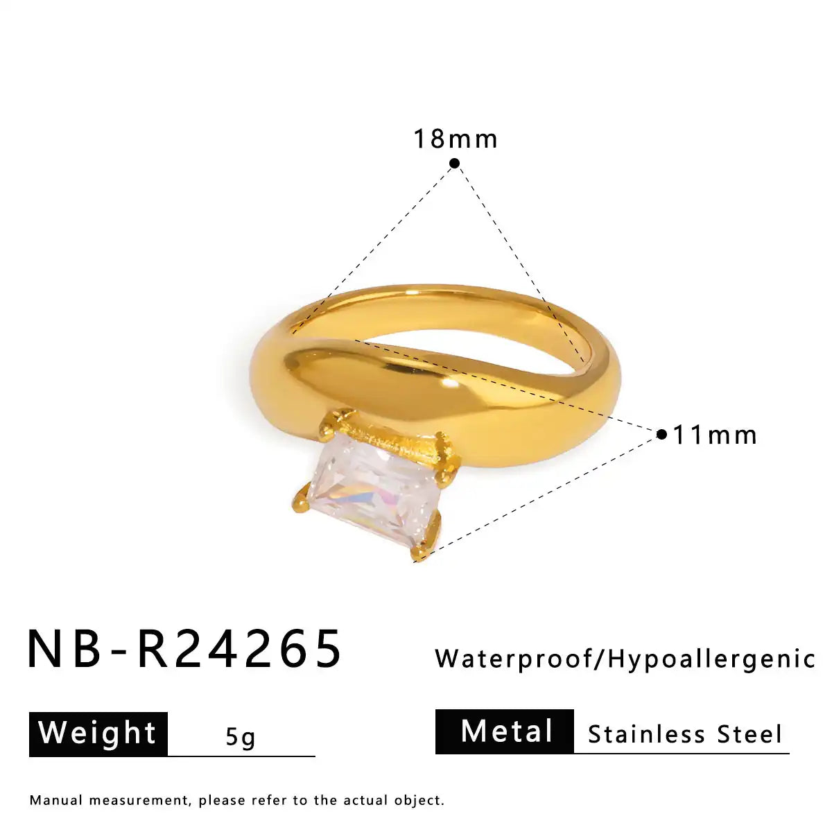 Minimalist stainless steel zircon ring / 25204003