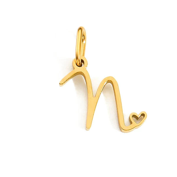 Gold Plated Stainless Steel A-Z Letter Heart Pendant (Pk of 10 ) / KP0003