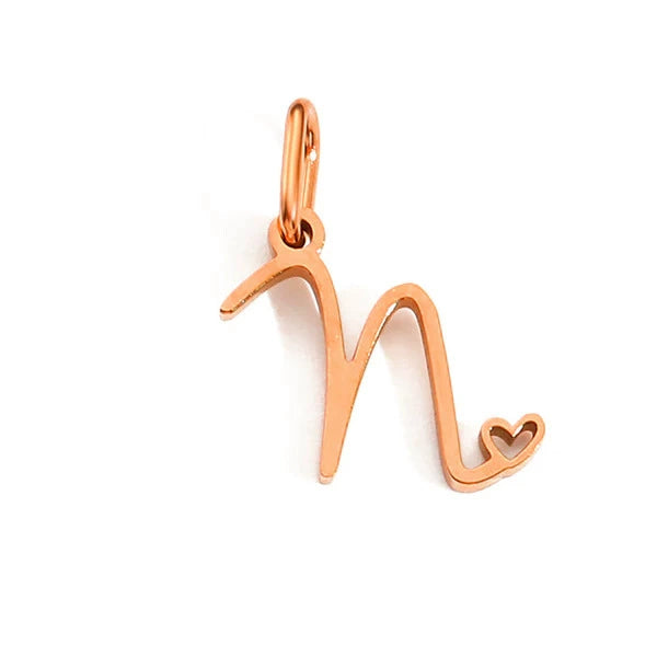 Rose Gold Plated Stainless Steel A-Z Letter Heart Pendant (Pk of 10 ) / KP0004