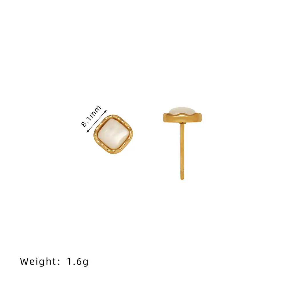 1 Pair Natural white shell square geometric minimalist Stud Earring / 25104007