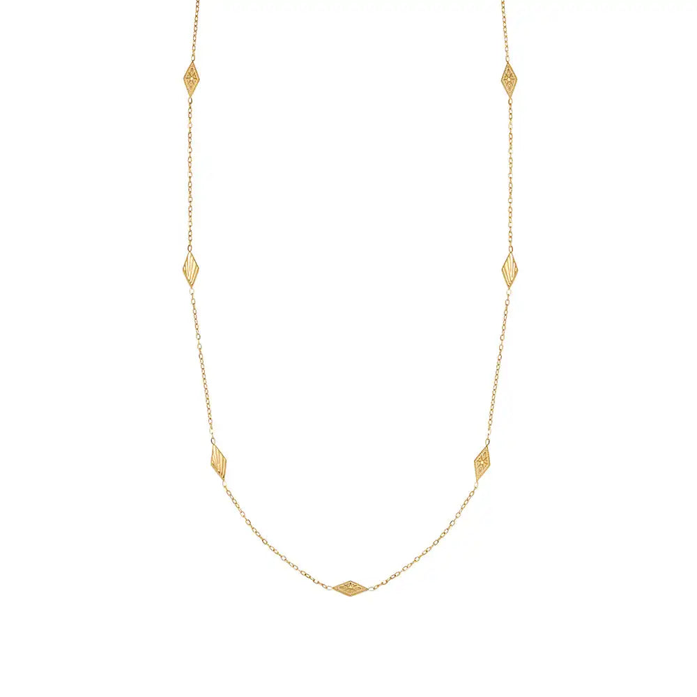 Nepalese-style handcrafted rhombus pendant Chain necklace / 25004005
