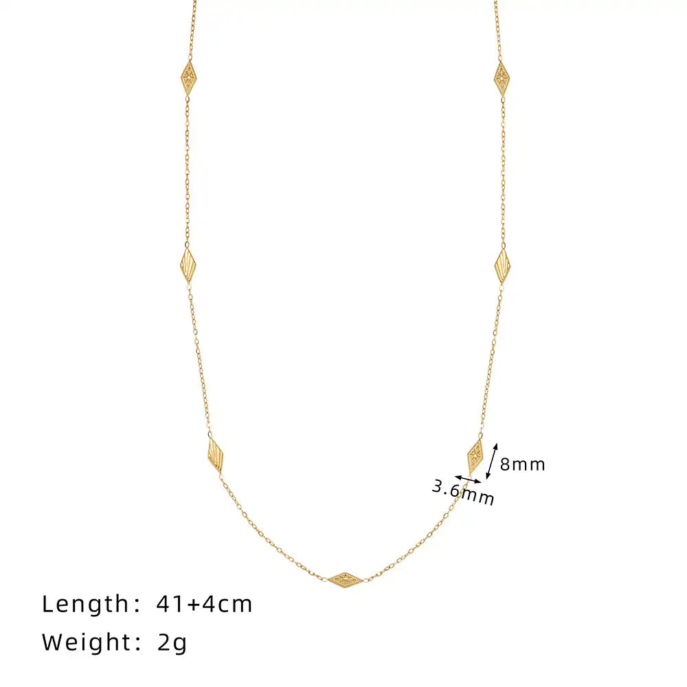 Nepalese-style handcrafted rhombus pendant Chain necklace / 25004005