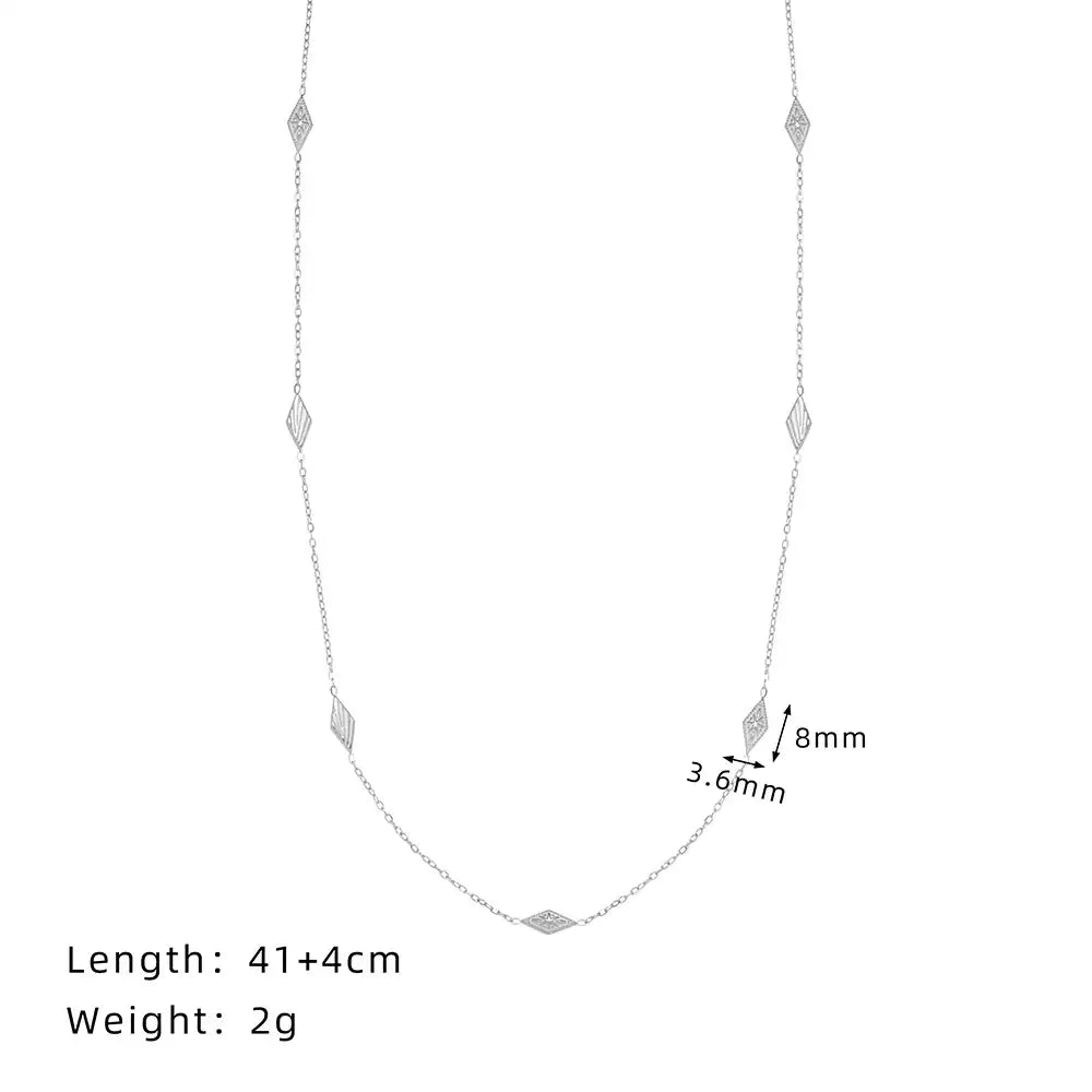 Nepalese-style handcrafted rhombus pendant Chain necklace / 25004005