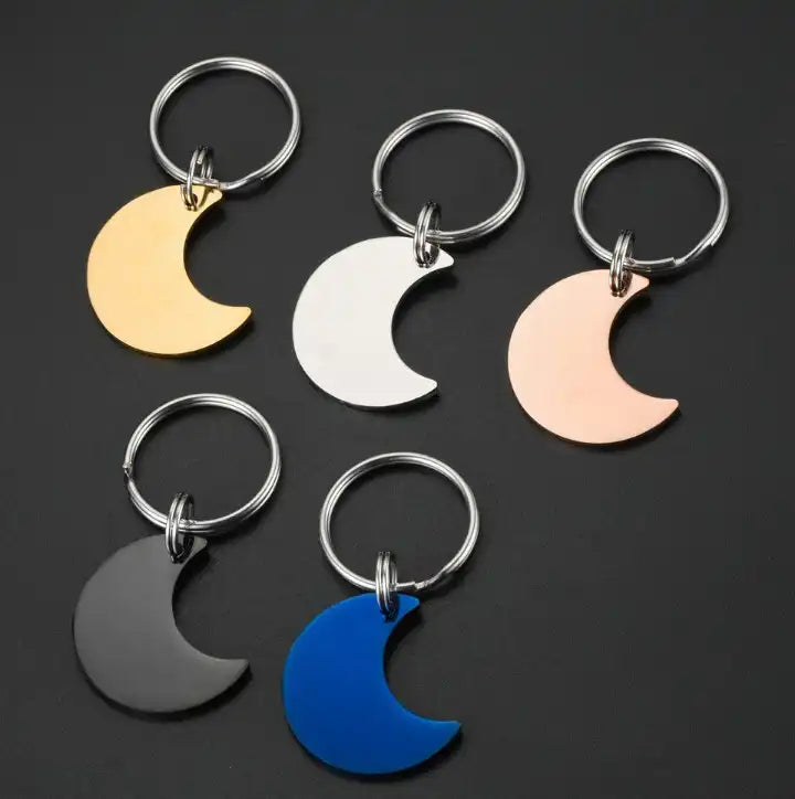Stainless Steel Engravable Moon Dog Tags ( pk of 10 ) / KT0052
