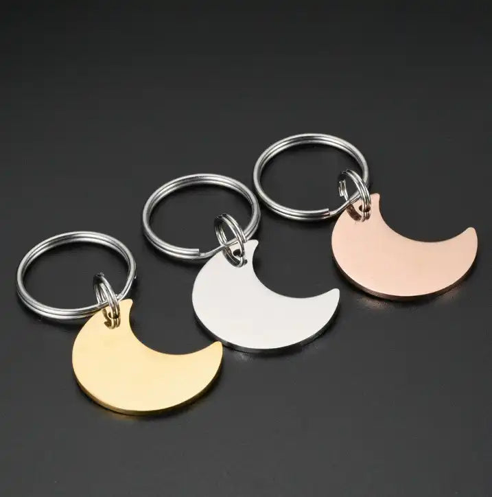 Stainless Steel Engravable Moon Dog Tags ( pk of 10 ) / KT0052