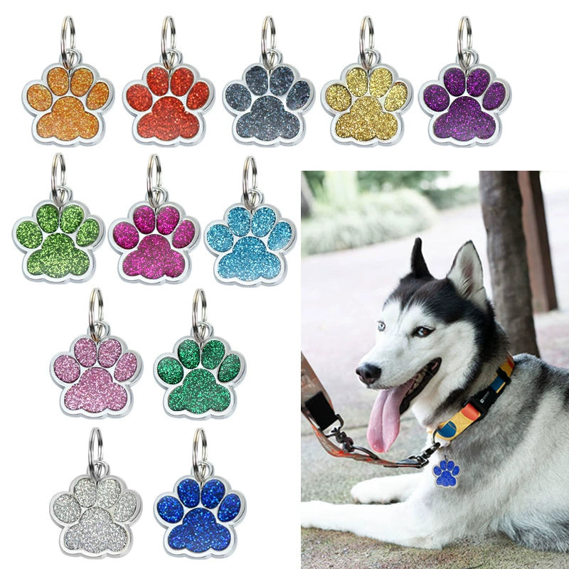 Alloy Shiny Engravable Paw Shape Cat Dog Tags With Keyring ( pk of 10 ) / KT1002