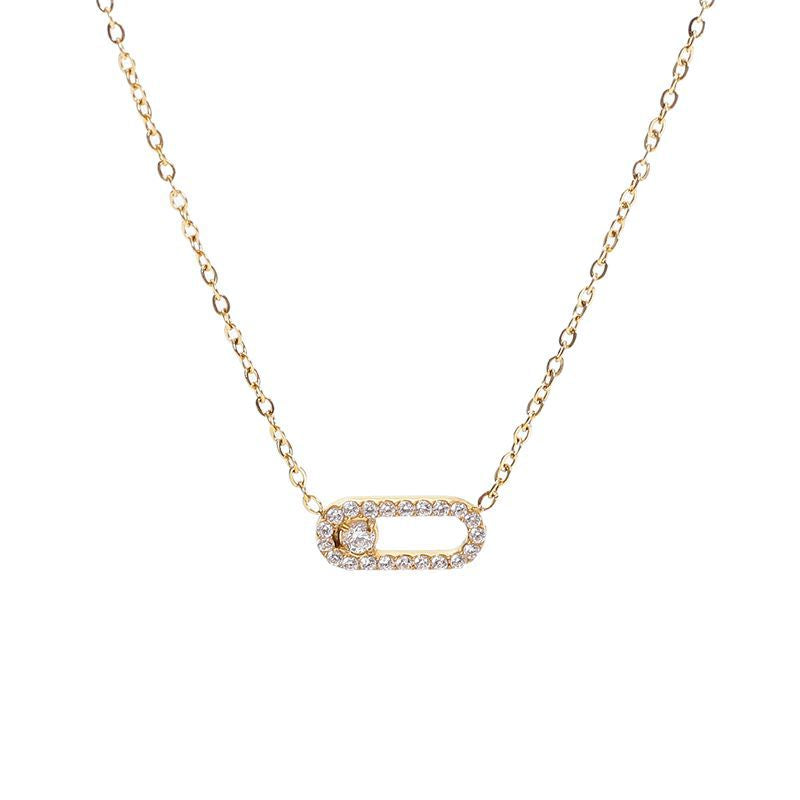 Titanium steel Zircon Inlay Oval pendant Necklace / 25004016