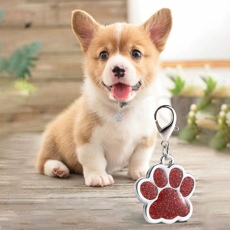 Alloy Shiny Engravable Paw Shape Cat Dog Tags With Lobster Clasp ( pk of 10 ) / KT1003