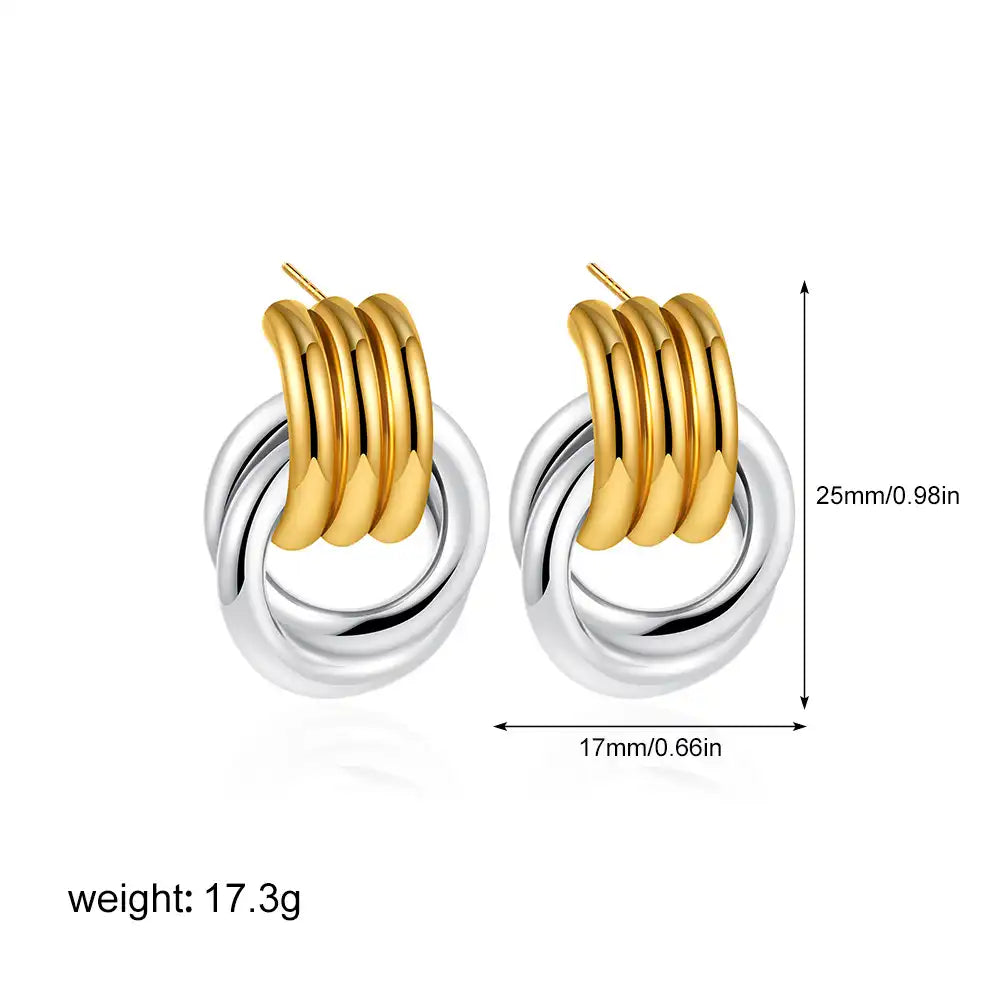 1 Pair Gold and Silver Plated Vertical Crossing Twist Around Stud Earring / KE3069