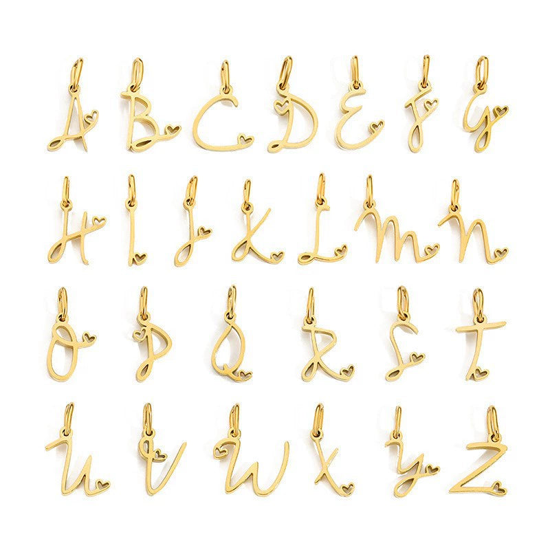 Gold Plated Stainless Steel A-Z Letter Heart Pendant (Pk of 10 ) / KP0003