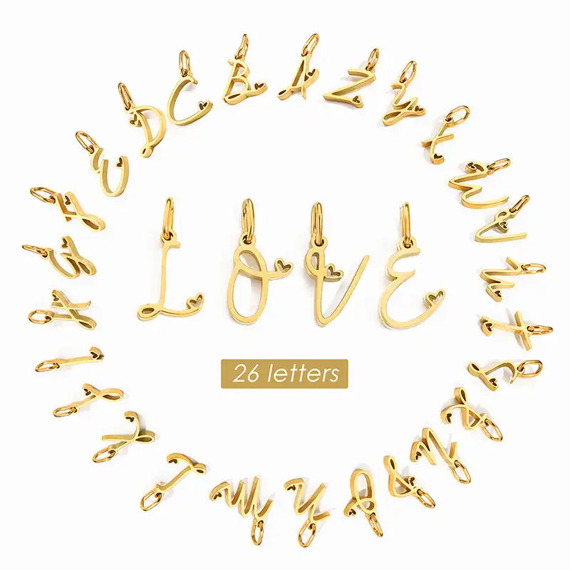 Stainless Steel A-Z Letter Heart Pendant (Pk of 10 ) / KP0002