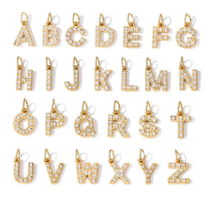 14K Gold PVD Stainless Steel A-Z Letter Rhinestone Inlay Pendant (Pk of 5 ) / KP0009