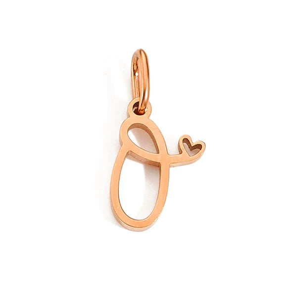 Rose Gold Plated Stainless Steel A-Z Letter Heart Pendant (Pk of 10 ) / KP0004