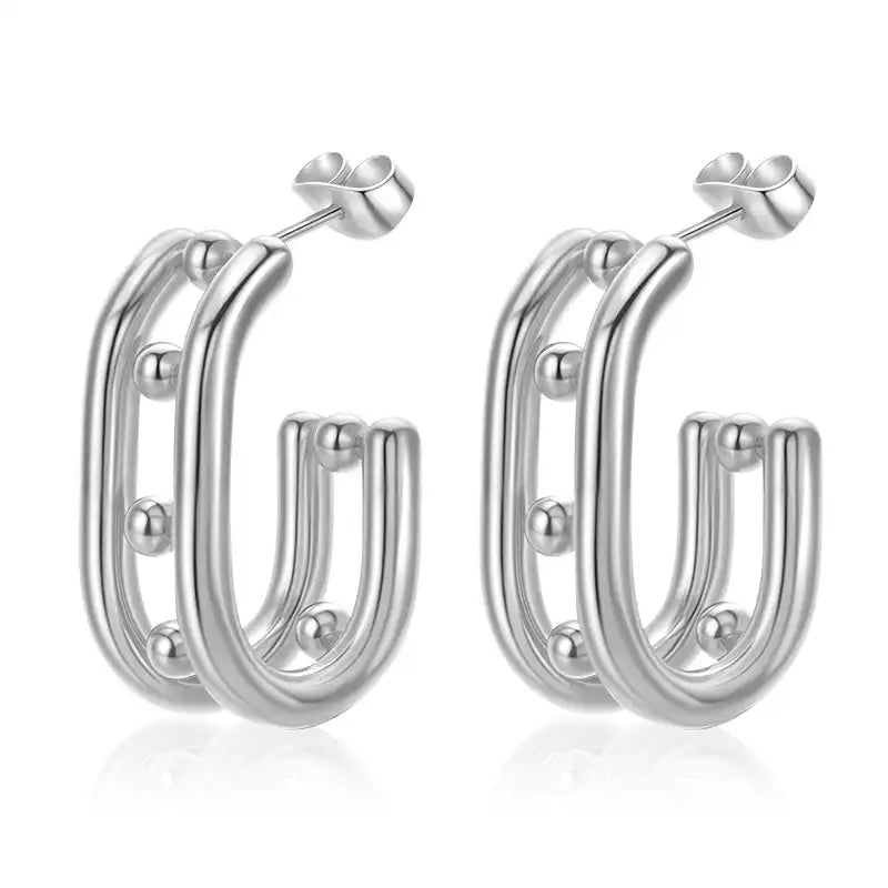 1 Pair Oval stainless steel Hoop earrings for women / 25104012