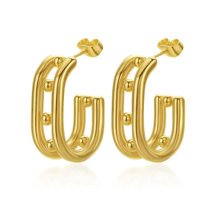 1 Pair Oval stainless steel Hoop earrings for women / 25104012