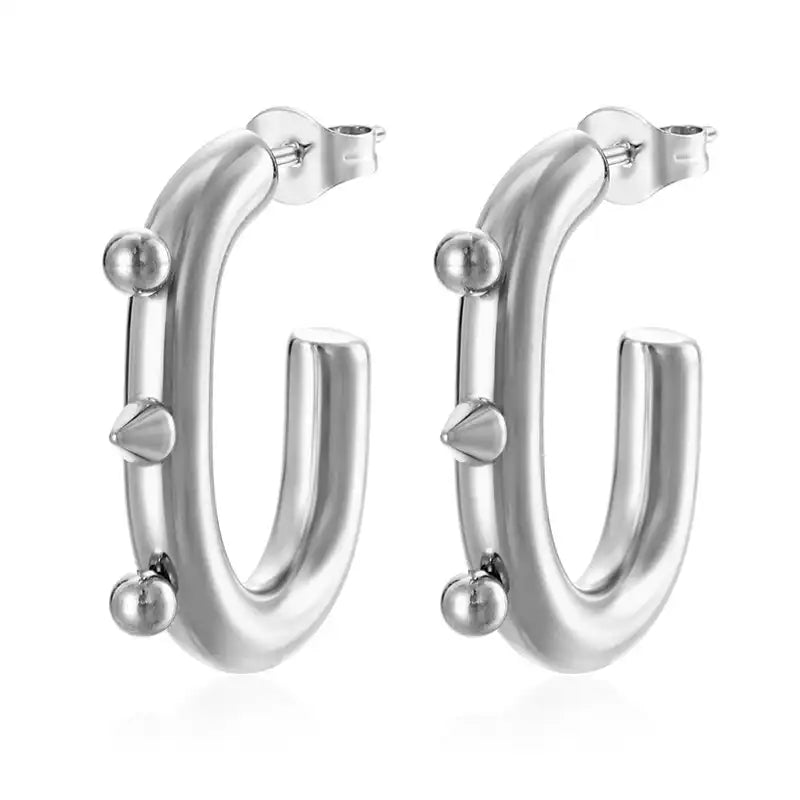 1 Pair Oval stainless steel Hoop earrings for women / 25104012