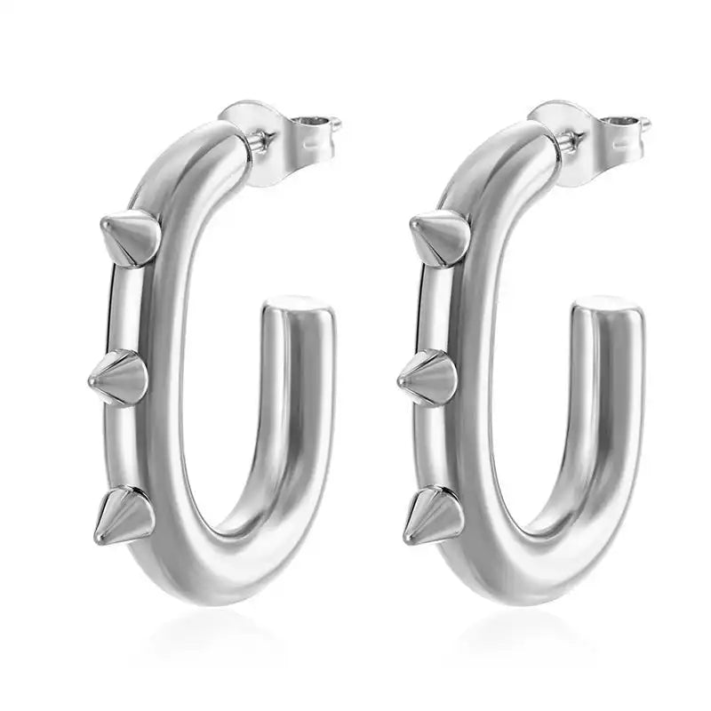1 Pair Oval stainless steel Hoop earrings for women / 25104012