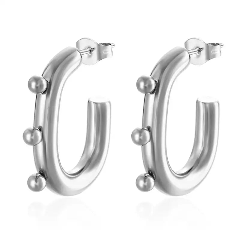 1 Pair Oval stainless steel Hoop earrings for women / 25104012