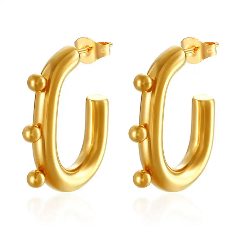 1 Pair Oval stainless steel Hoop earrings for women / 25104012