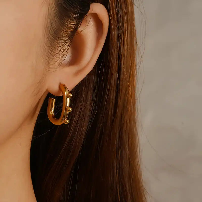 1 Pair Oval stainless steel Hoop earrings for women / 25104012