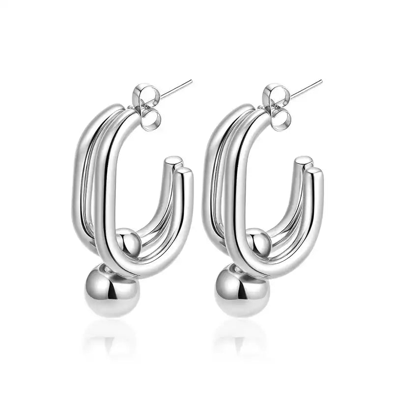 1 Pair Oval stainless steel Hoop earrings for women / 25104012