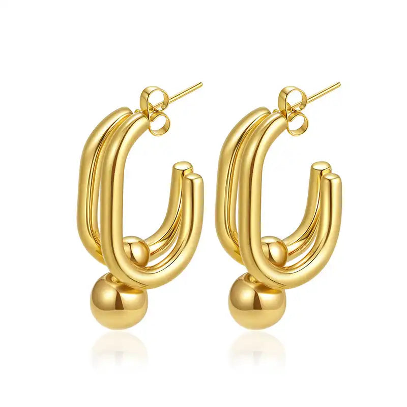 1 Pair Oval stainless steel Hoop earrings for women / 25104012
