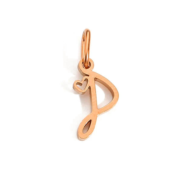 Rose Gold Plated Stainless Steel A-Z Letter Heart Pendant (Pk of 10 ) / KP0004