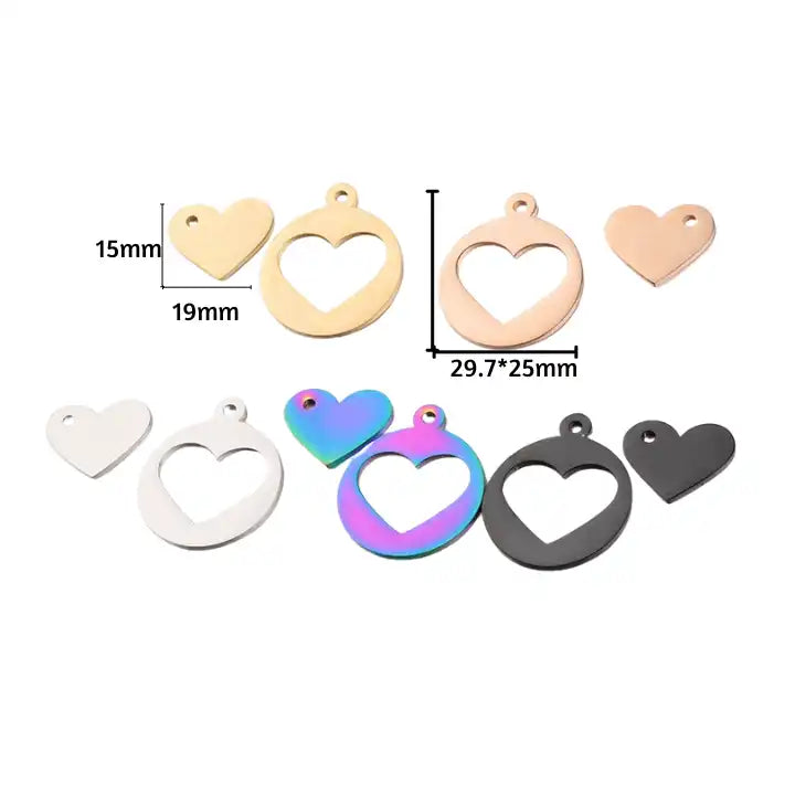 Polished Blank Engravable stainless steel heart pendant set / KC2019