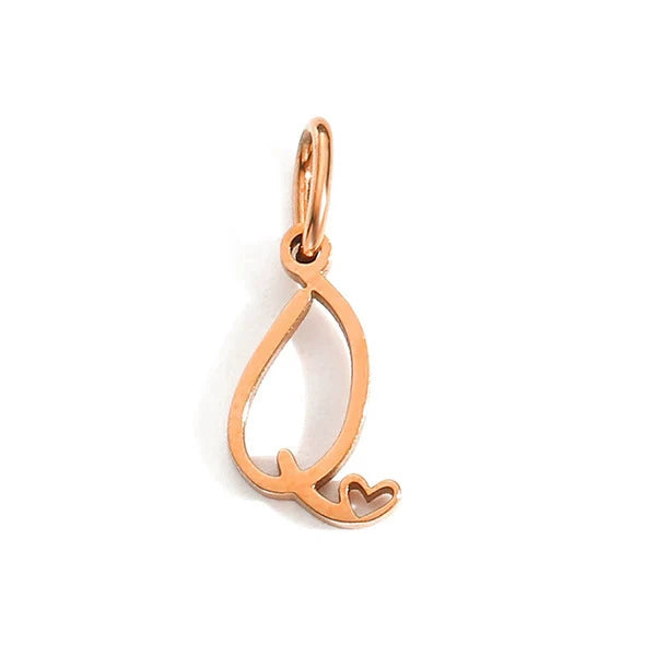 Rose Gold Plated Stainless Steel A-Z Letter Heart Pendant (Pk of 10 ) / KP0004