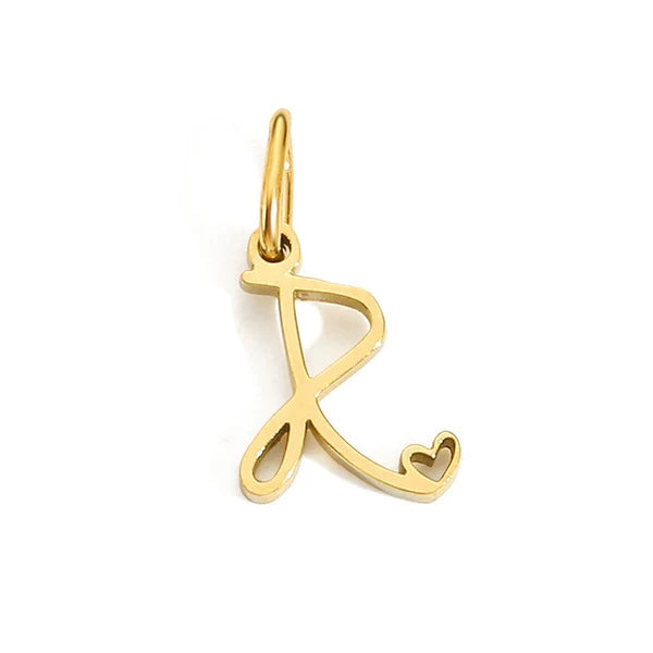 Gold Plated Stainless Steel A-Z Letter Heart Pendant (Pk of 10 ) / KP0003