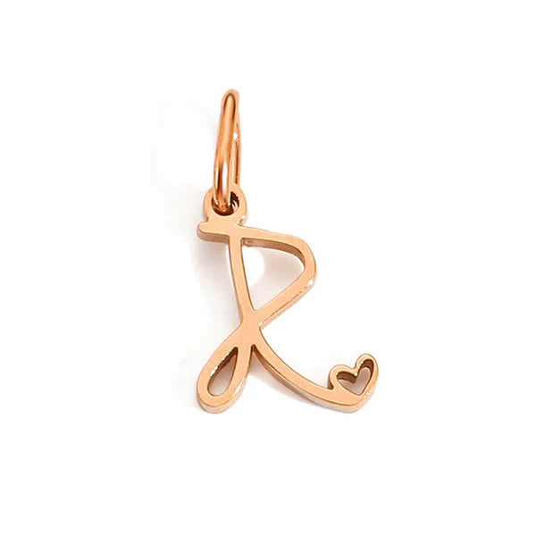 Rose Gold Plated Stainless Steel A-Z Letter Heart Pendant (Pk of 10 ) / KP0004