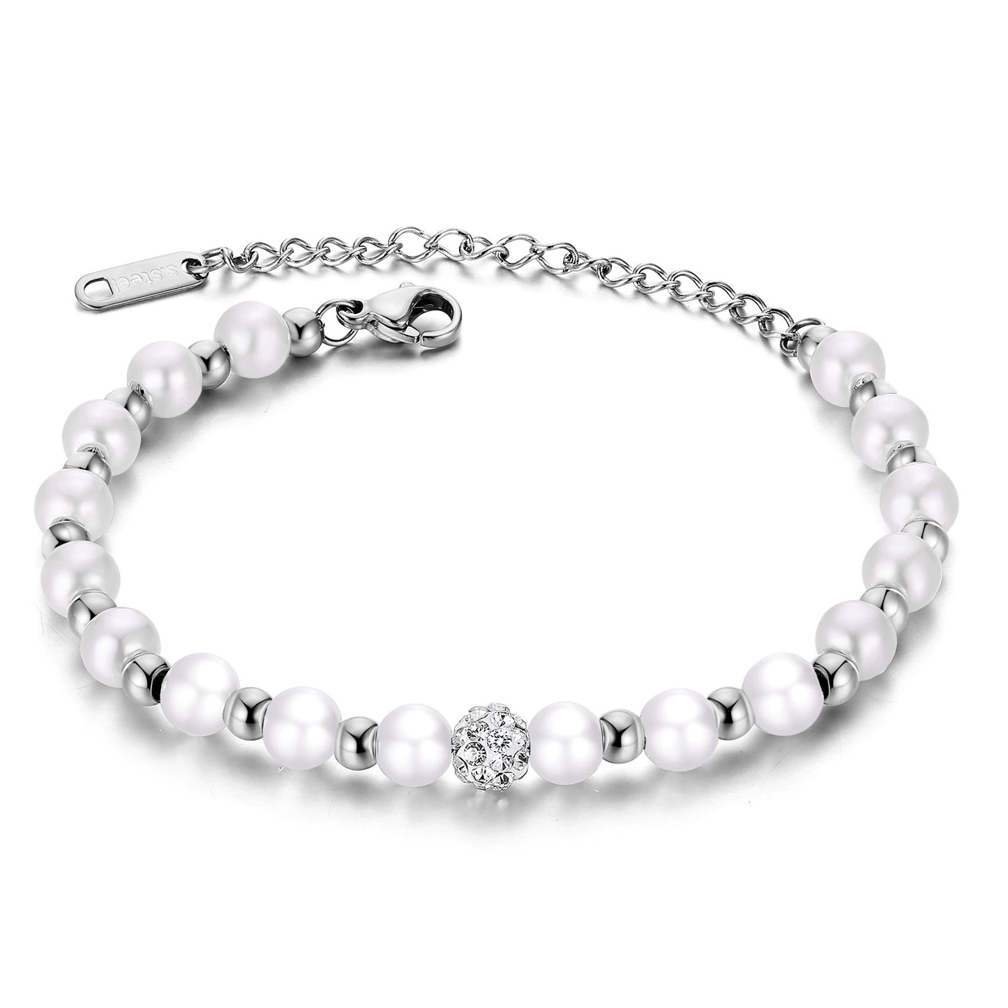 Rose Gold Plated Stainless Steel Pearl Beaded Bracelet / KB3014
