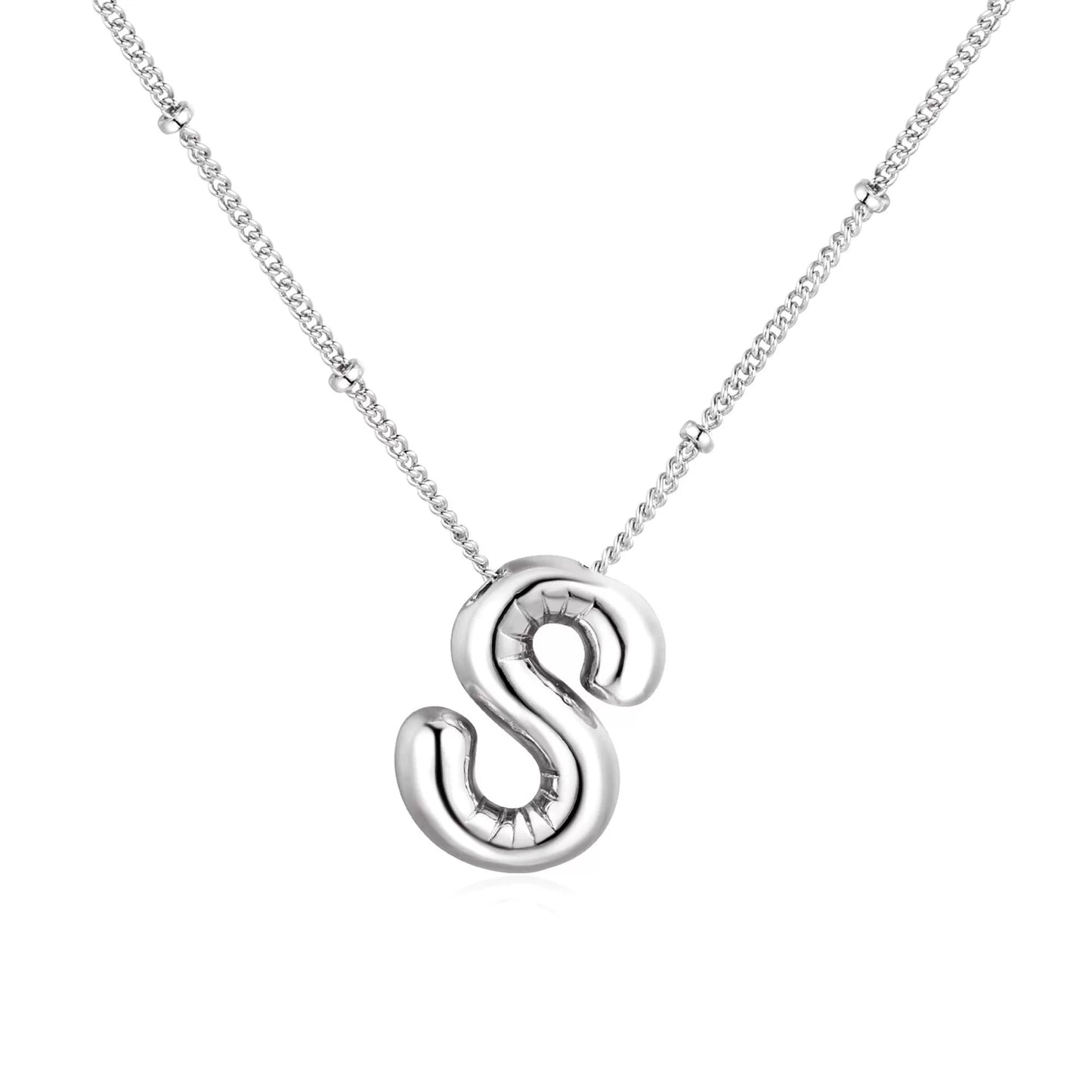 Silver Plated Stainless Steel Bubble Letter Initial Pendant Necklace / KN1023