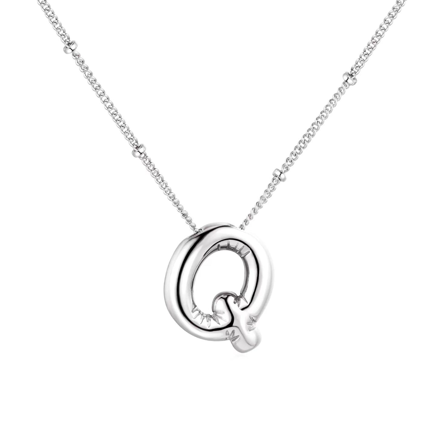 Silver Plated Stainless Steel Bubble Letter Initial Pendant Necklace / KN1023