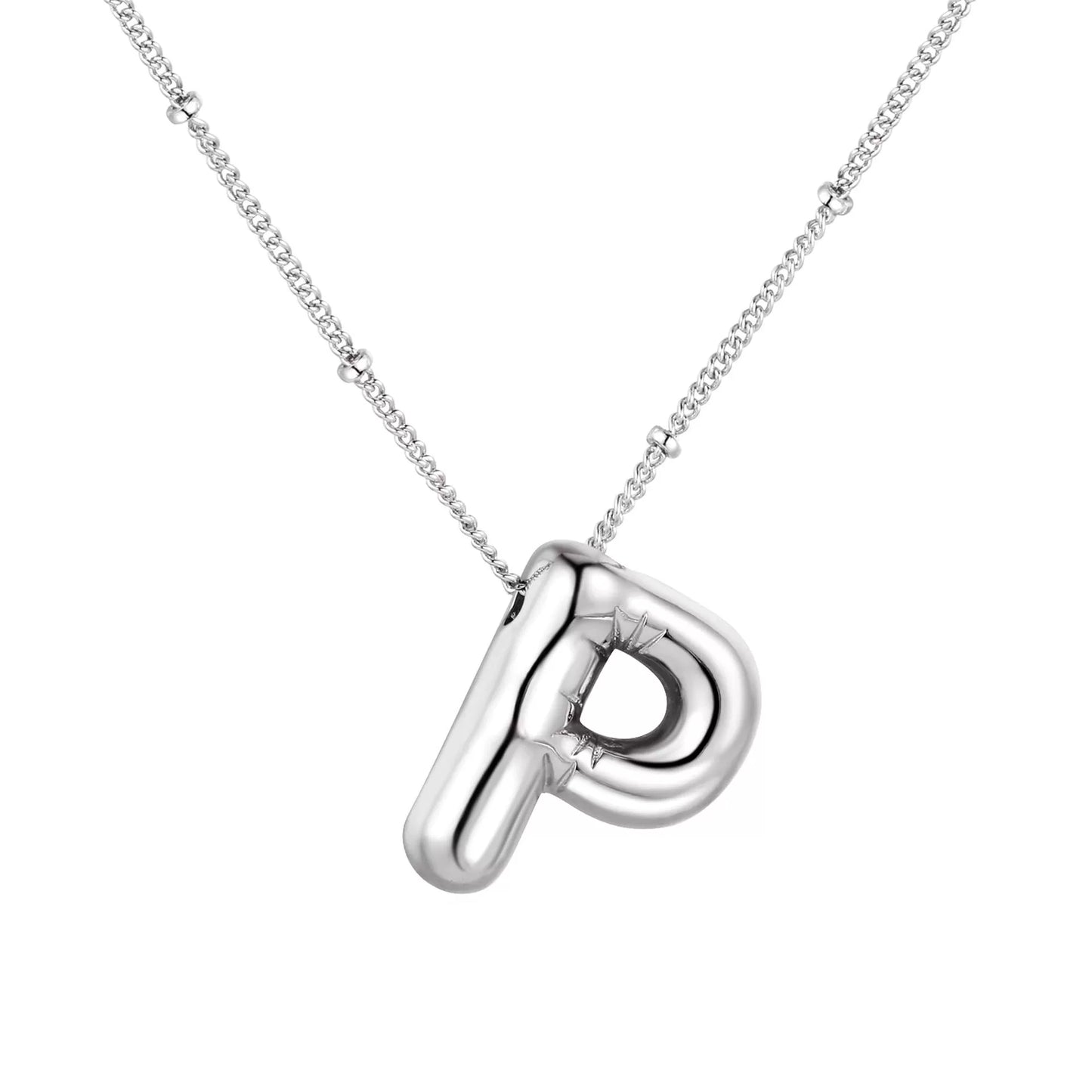 Silver Plated Stainless Steel Bubble Letter Initial Pendant Necklace / KN1023