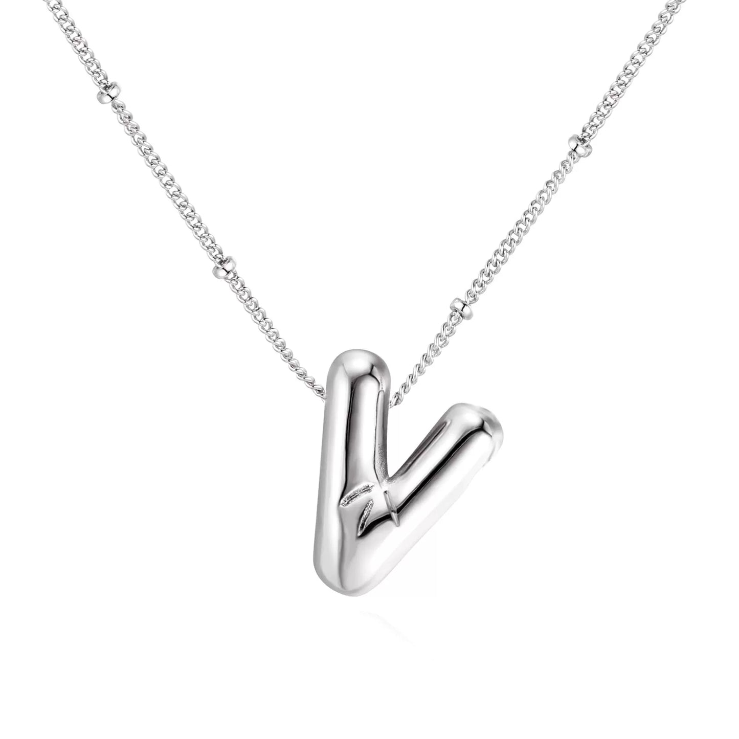 Silver Plated Stainless Steel Bubble Letter Initial Pendant Necklace / KN1023
