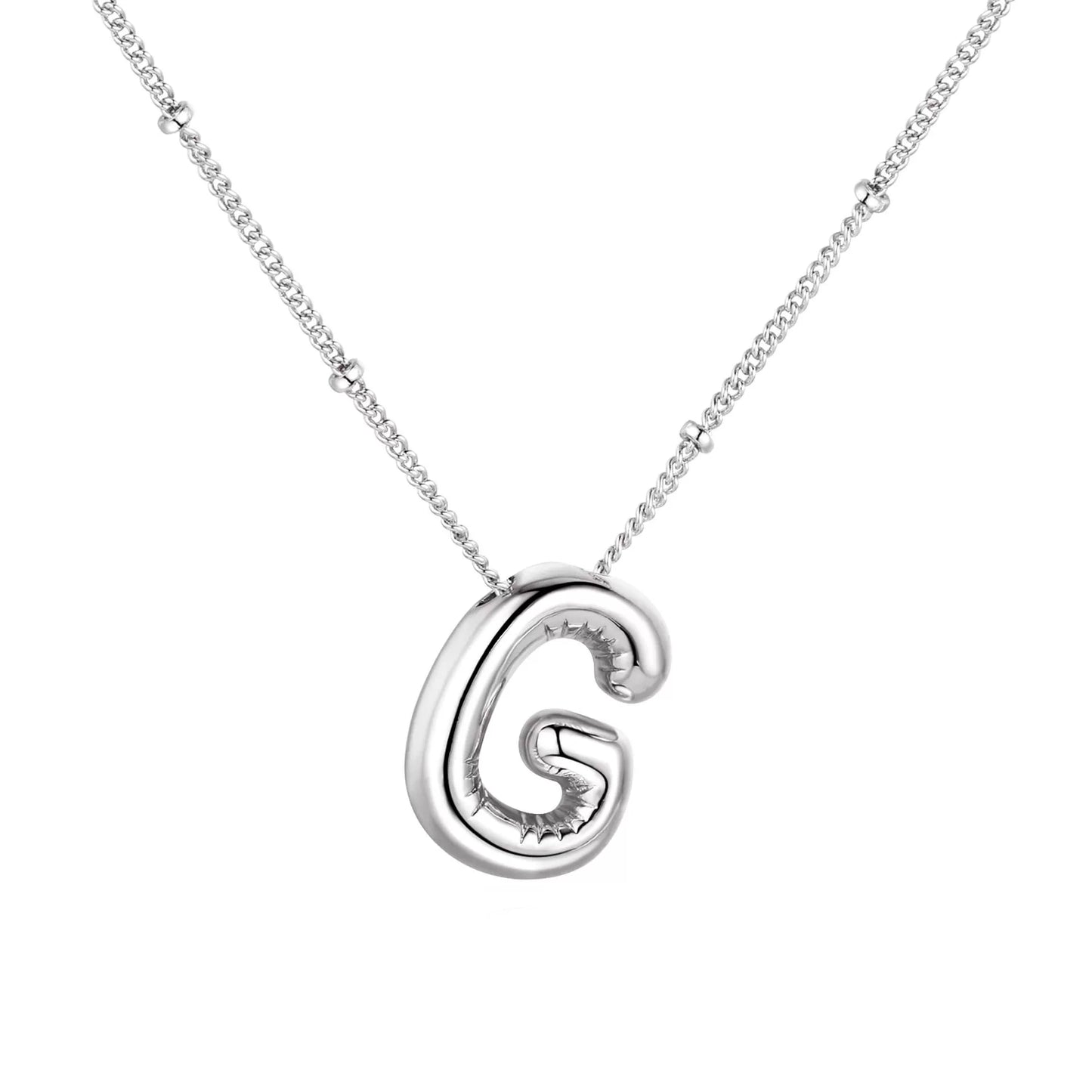 Silver Plated Stainless Steel Bubble Letter Initial Pendant Necklace / KN1023